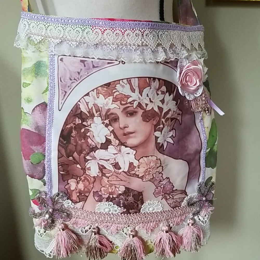 Hand Crafted Artisan Boho Gypsy Embellished Beaded Lace Crossbody Tote Bag - Picture 16 of 16